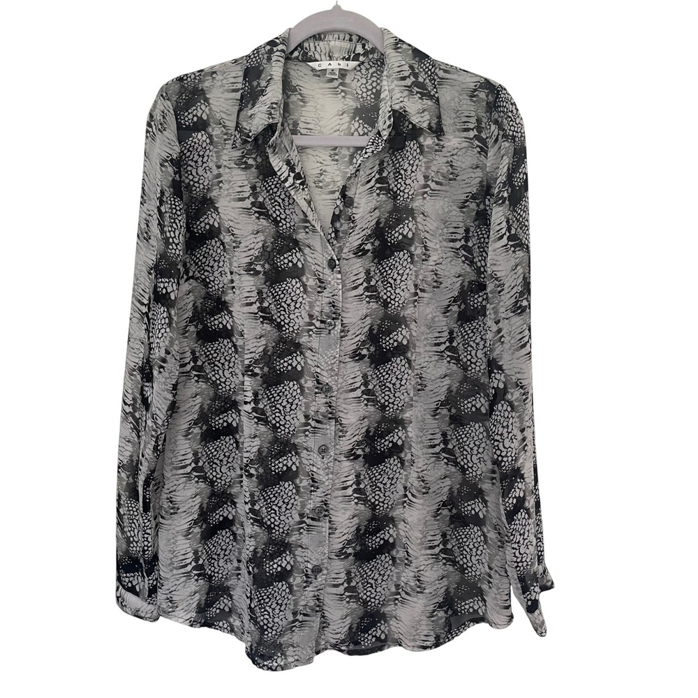 Cabi Snakeskin Print Button Down Blouse Black White Long Sleeve Reptileโ Small